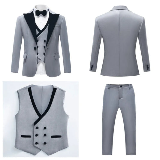 Boys 4-Piece Formal Suit Set – Slim Fit Blazer, Vest, Pants & Bow Tie for Weddings & Graduations