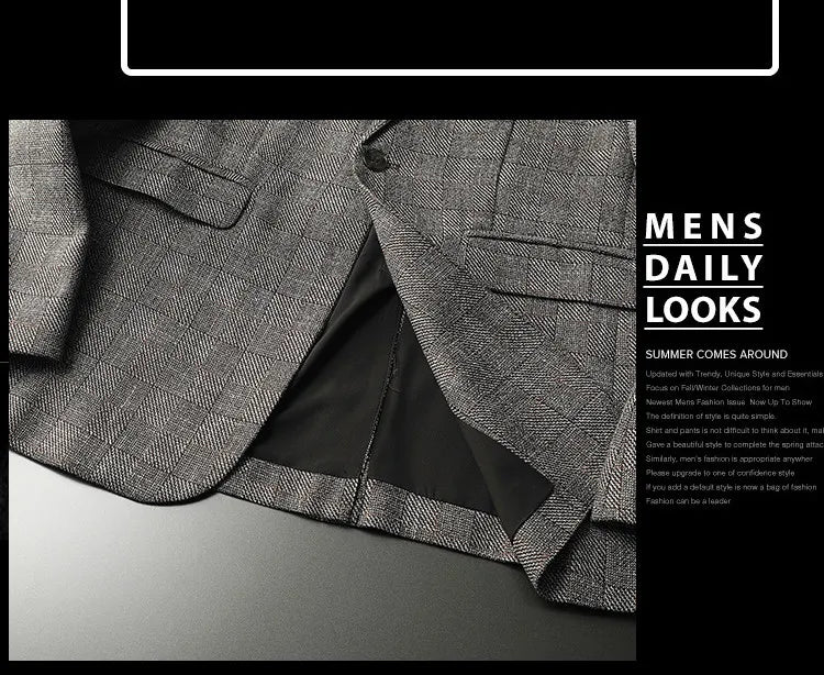 Spring Autumn Classic Checkered Suit Jacket Men Slim Fit Casual Business Office Uniform Formal Jacket Wedding Groom Men Blazers