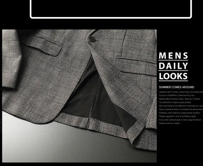 Spring Autumn Classic Checkered Suit Jacket Men Slim Fit Casual Business Office Uniform Formal Jacket Wedding Groom Men Blazers