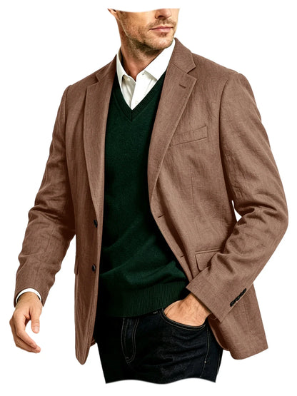 Men's Linen Blazer Notch Lapel Two-Button Sport Coat for Wedding and Daily Wear