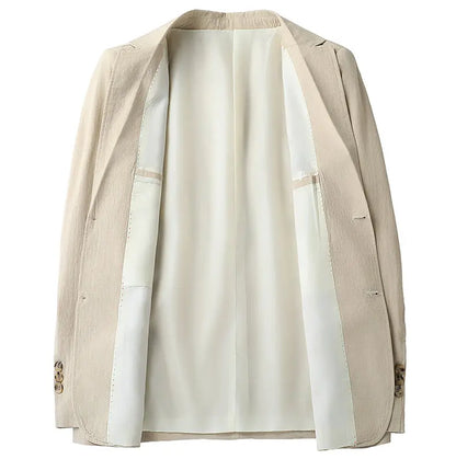 Spring and Autumn Slim-Fit Men's Stylish and Handsome Business Suits with Mid-Calf Length Jackets and Young Men's Linen Shirts