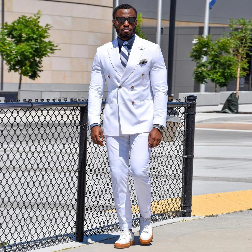 Traje Elegante Hombre Men's Suits Formal Wedding Costume Double Breasted Peaked Lapel Slim Fit Blazer Jacket Pants Two Piece