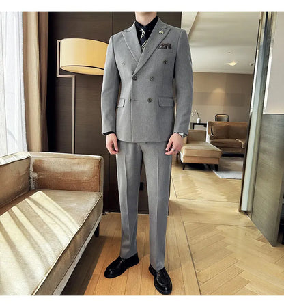 The men's three-piece wedding dress set for the autumn and winter of 2025 is a fashionable, trendy and stylish double-breasted m