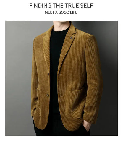 Men's High-Quality Corduroy Coat Autumn Winter Thick Velvet Casual Suit Jacket Handsome Ruffian Business Top Trend