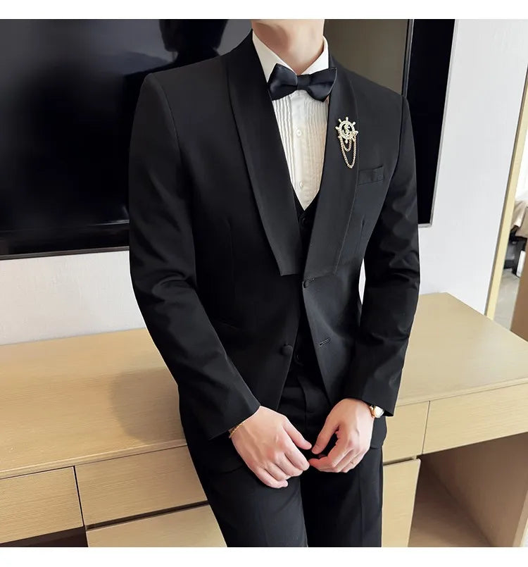 High Quality Casual Business Suit Set Men Slim Fit Social Wedding Groom Formal Set 3 Piece Set (jacket+vest+pant）men Clothing