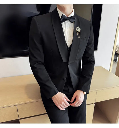 High Quality Casual Business Suit Set Men Slim Fit Social Wedding Groom Formal Set 3 Piece Set (jacket+vest+pant）men Clothing