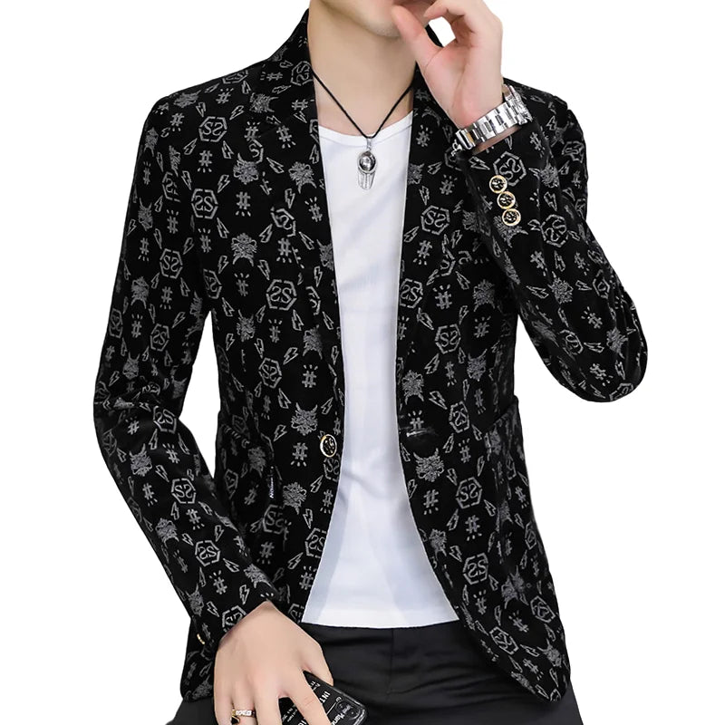 Blazer New Men's Fashion Corduroy Business Gentleman Slim Letter English Style Outdoor Performance Wedding Banquet Casual Blazer