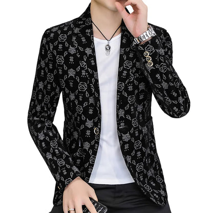 Blazer New Men's Fashion Corduroy Business Gentleman Slim Letter English Style Outdoor Performance Wedding Banquet Casual Blazer