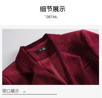 Pleuche Women Suits Office Sets 2024 Autumn New Fashion Notched Double Breasted Blazers Vintage Casual Wide Leg Pants Suits