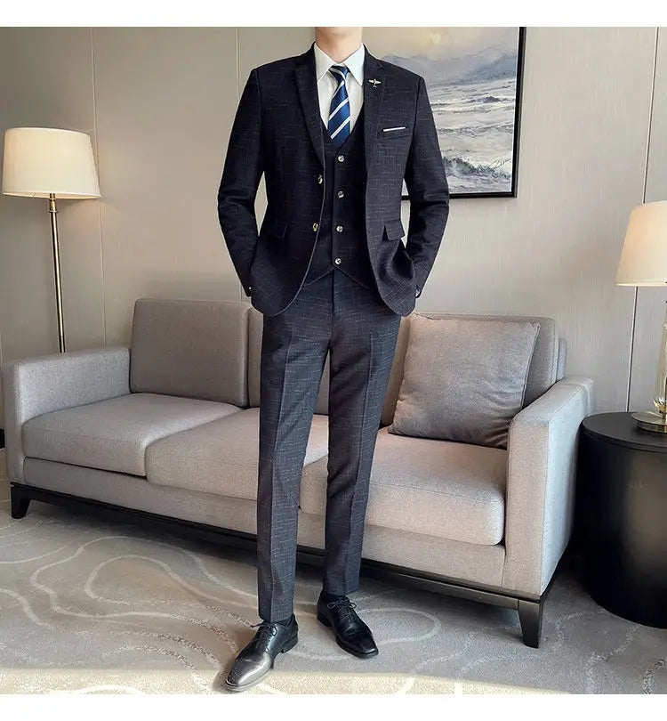 Suit  Men's Fashion Banquet Slimming Striped Dance Singer Trendy Host Casual Wedding Banquet Dress Male Star Performance Suit