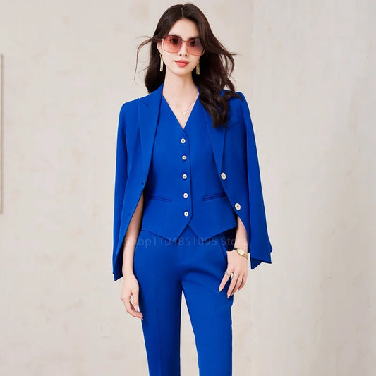 Spring Autumn New Arrival Luxury Blue Women Suit 3 Piece Jacket Pants Vest Female Clothing High Quality Office Lady Blazer Set