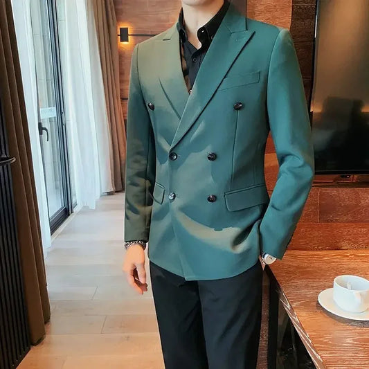 Men's Double Breasted Blazer Korean Style for Banquet and Business