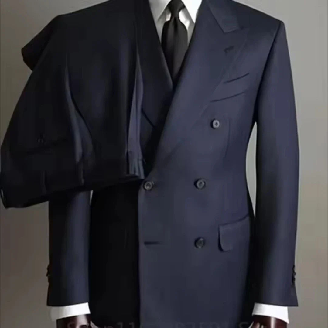 Slim Fit Men's Tuxedo Navy Blu2 Piece Fashion Dress Suit Elegant Formal Blazer And Pant Set for Wedding Prom Party Groom Bestman