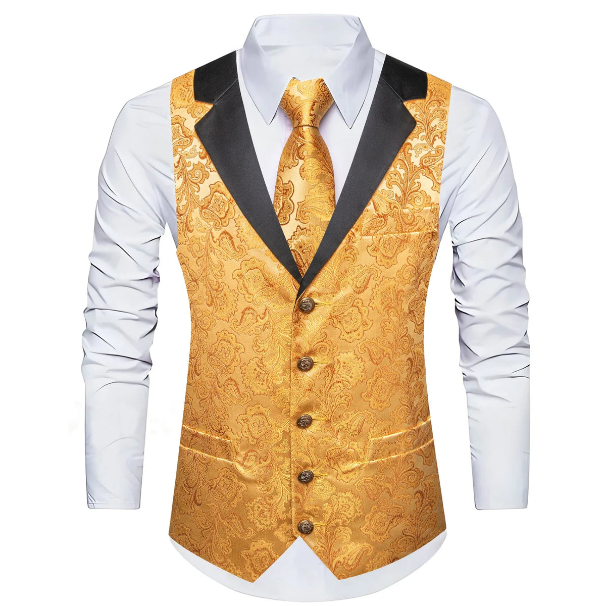 Men's Jacquard Floral Vest & Bowtie Set for Wedding & Formal Events – Yellow