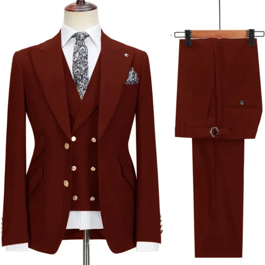 Men Suit 3 Pieces Black With Lapel Solid For Wedding Groom Birthday Banquet Work Tuxedos Set Jacket Vest With Pants