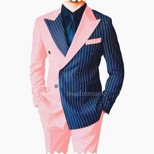 New Style Formal Men Suit 2 Piece Formal Groom Tuxedos Peaked Lapel Slim Fit Double Breasted Blazer Pants Set Business Male Suit