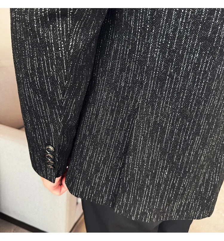 New Fashion Meteor Striped Suit Jacket High Quality Men's Slim Fit Business Formal Social Prom Party Casual Tuxedos 5XL-M