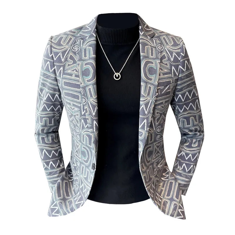 Brand Luxury Suit Jacket for Men 2023 Autumn Printed Casual Busines Blazer Masculino Slim Fit Wedding Groom Social Dress Coat
