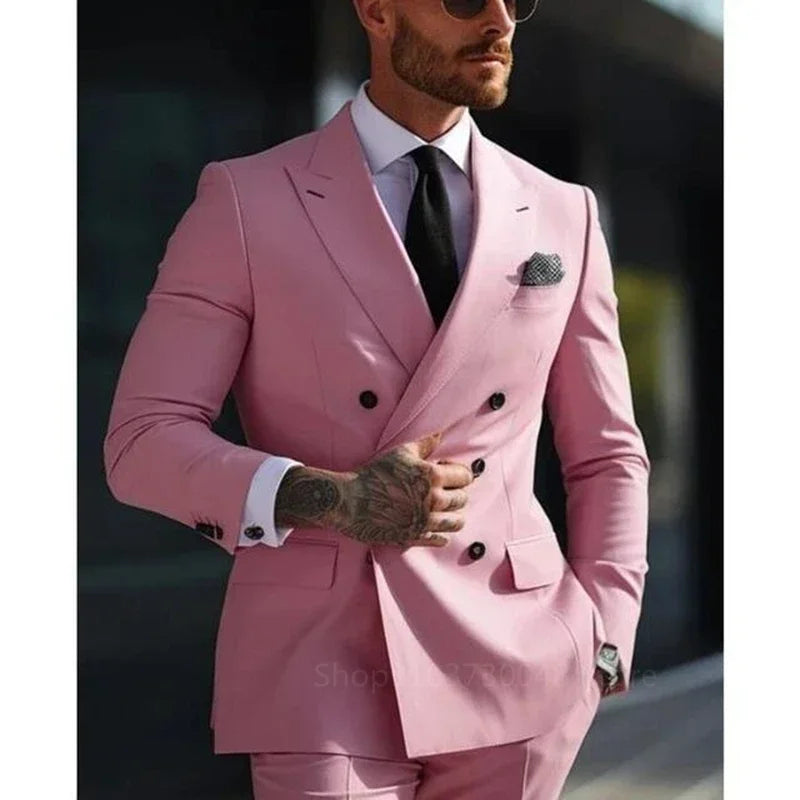 Men's 2-Piece Suit Double Breasted Peak Lapel for Wedding and Formal Occasions