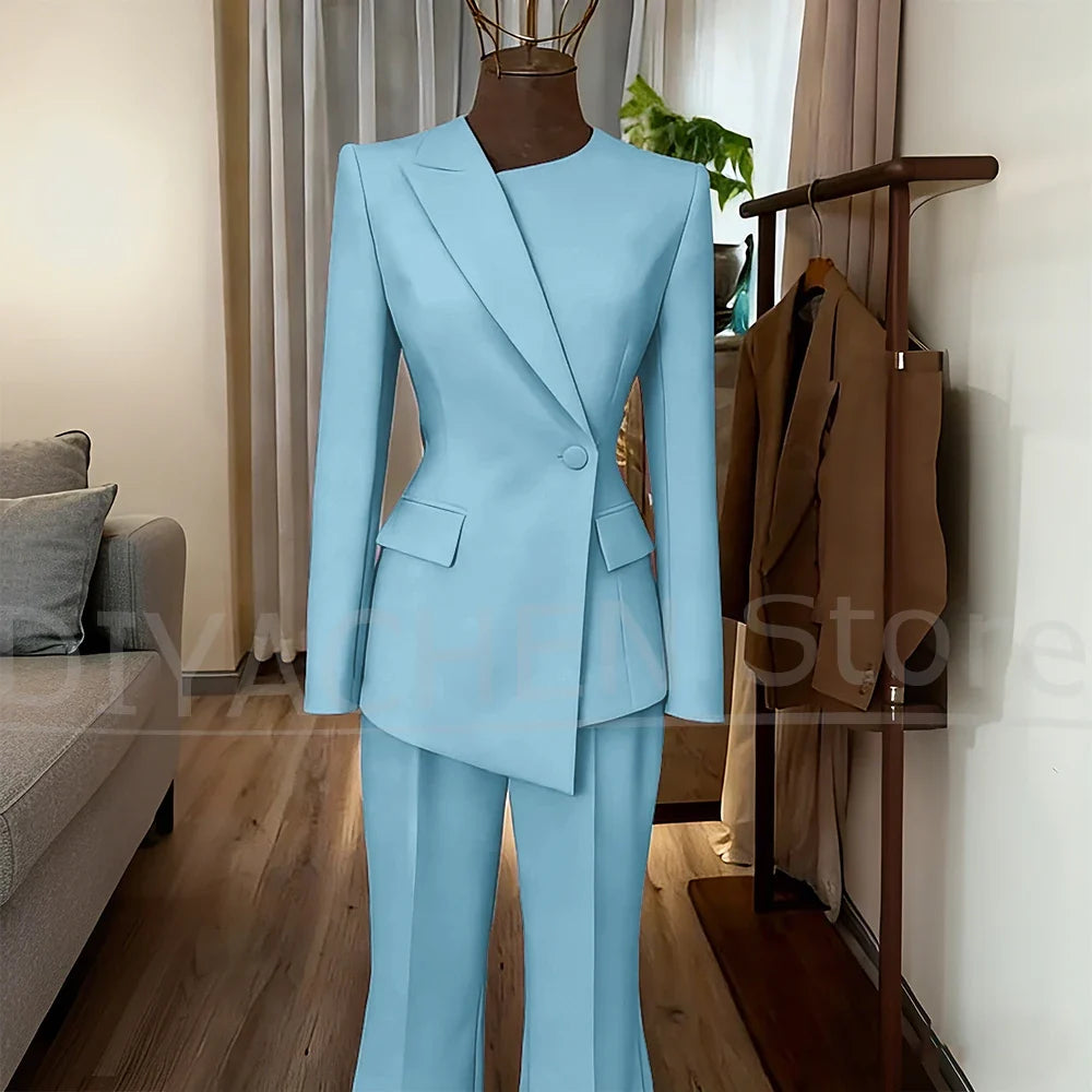 Women's Suit Slim Fit Blazer and Flared Trousers Elegant Formal Outfits Office Casual Party Fashion Pants Sets Two Piece