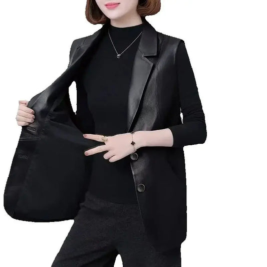 Leather Vests Women Slim Fit Mid Long Casual PU Leather Vest Female 2025New Fashion Sleeveless Waistcoat black Jacket Women Coat