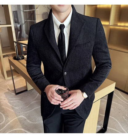New Chinese Style Stand Collar Fashion Casual Suit Jacket Autumn Winter New Slim Fit Business Formal Social Prom Party Tuxedos