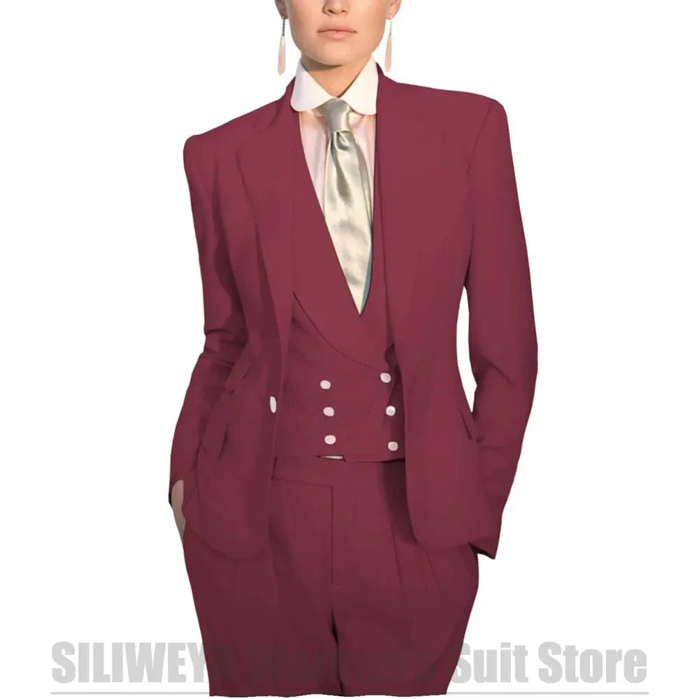 Women's Suit Three Piece Formal Office Blazer Vest Trousers Set Elegant Single Button Solid Color Wedding Party Casual Suits