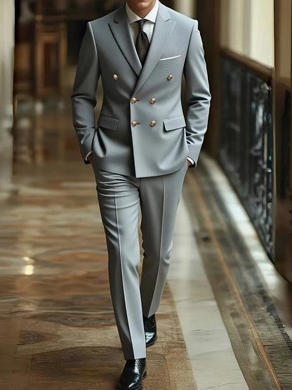 Men's 2Pcs Suit Set Including Jacket Pant Suitable For Parties Gatherings And Weddings Fashionable Formal Wear