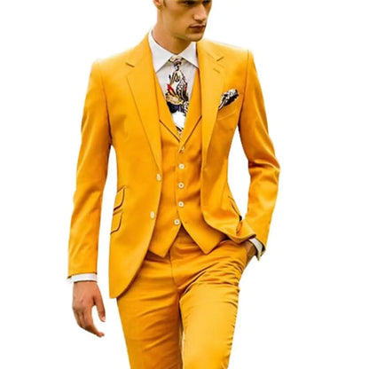 3 Piece Wedding Dress Suits Slim Fit Notch Lapel Tuxedos Party Leisure Formal Male Suit For Groomsman Suit (Blazer+Vest+Pants)