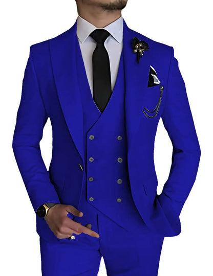 Dark Blue Slim Fit 3 Piece Wedding Suits for Men Best Man Groom Tuxedos Smart Casual Prom Party Business Costume Homme Male Set