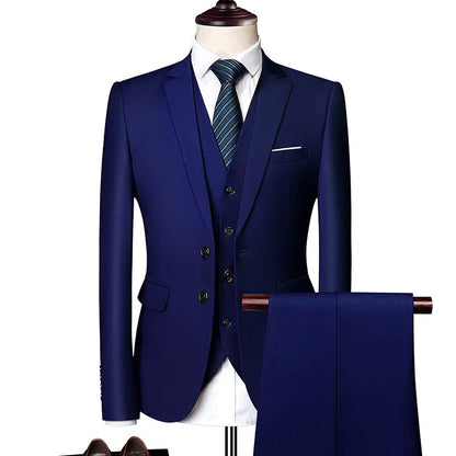 Men's 3 Pieces Suit Elegant Solid Slim Fit Single Breasted Party Blazer Vest Pants Set