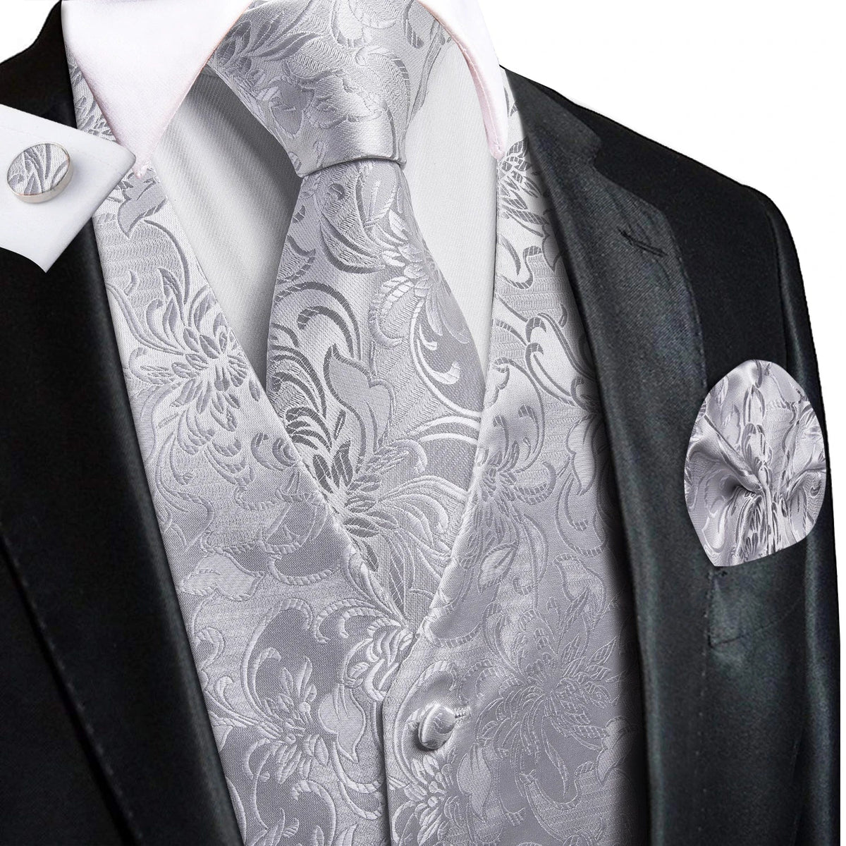 Men's Vest 4-Piece Set Golden Paisley Floral Formal Waistcoat for Wedding & Party