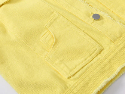 Autumn Women Denim Vests Sleeveless Waistcoat Students Casual Sleeveless Tops Jeans Jackets Pink Yellow White Orange Green 5XL