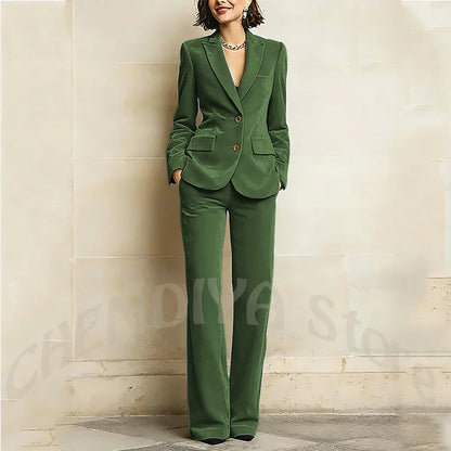 Purple Velvet Women Suit Two Pieces Classic Peaked Lapel Straight Outfit Single Breasted Tailored Elegant Lady Set Jacket Pants