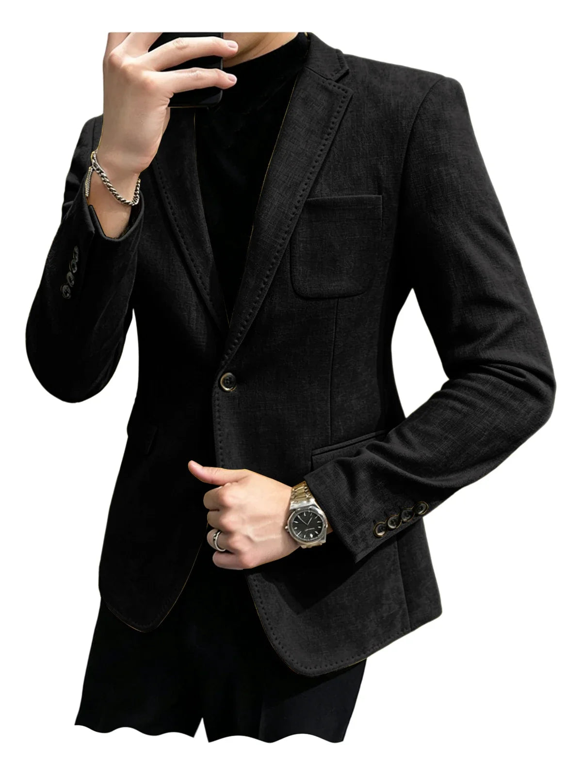 Cotton Linen Blend Men Suit Blazer Slim Fit Breathable Soft Man Jacket For Business Wedding Office Daily Vacation Outdoor Coat