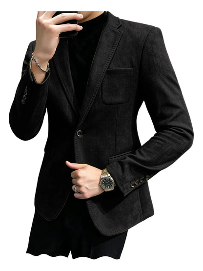 Cotton Linen Blend Men Suit Blazer Slim Fit Breathable Soft Man Jacket For Business Wedding Office Daily Vacation Outdoor Coat