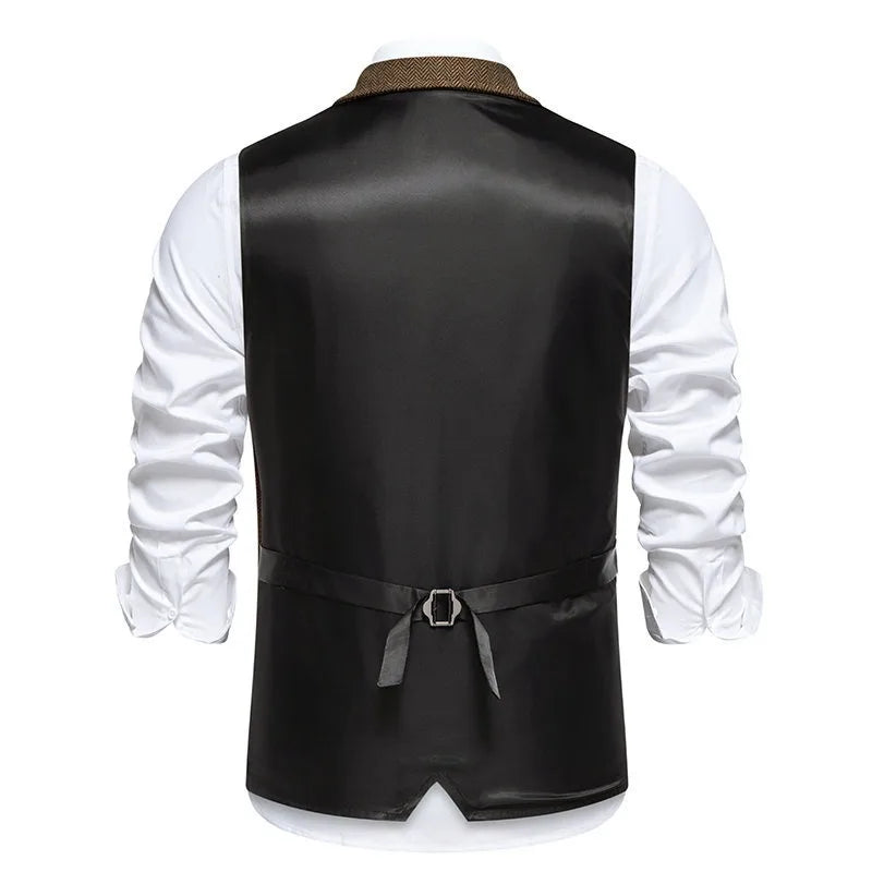 Men's Waistcoat Herringbone Tweed Slim Fit Wool Blend Formal Vest for Wedding