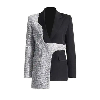 2026 Spring Autumn New Women Blazer Color Block Patchwork Asymmetrical Temperament Office Lady High-end Trend Jacket HK3107