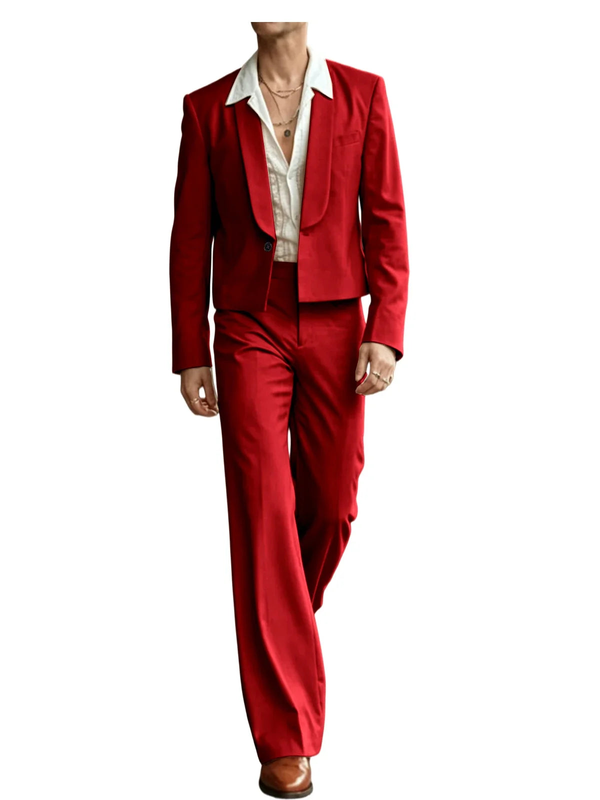 Men's 2-Piece Suit Set – Cropped Blazer & High Waist Flare Pants | Shawl Lapel Tuxedo for Formal & Party Occasions