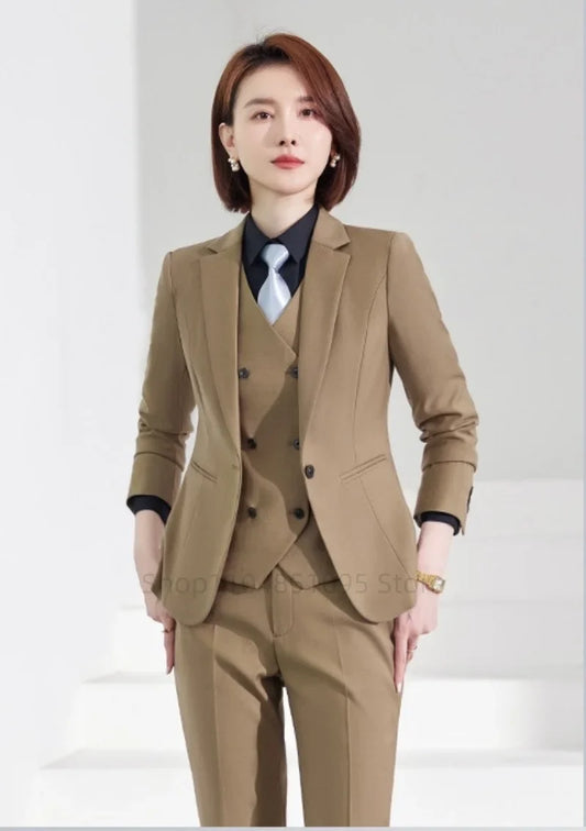 Spring/Autumn New Style Professional Beauty Salon Manager Workwear Women's 3 Piece Long Pants Suit Elegant High End Uniform