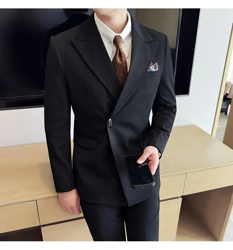 Men's 3-Piece Slim Fit Suit Set – Jacket, Vest & Pants for Wedding, Prom & Business