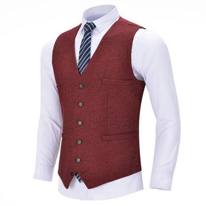 Men's Herringbone Vest Single Breasted Formal Waistcoat for Weddings and Business