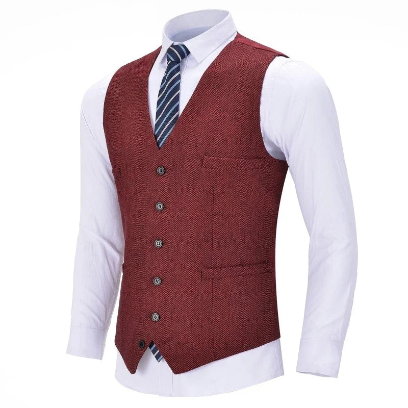 Men's Herringbone Vest Single Breasted Formal Waistcoat for Weddings and Business