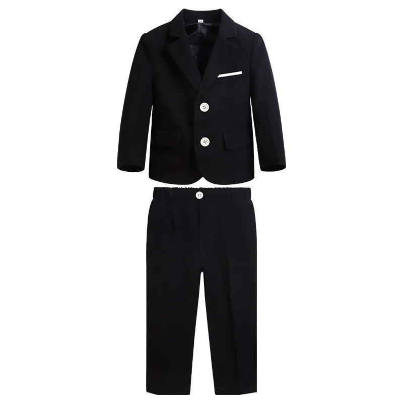Kids 4Pieces Cerenmony Suit Set With Jacket Vest Pants Bowite Flower Boys Wedding Dress Children Birthday Photography Outfit