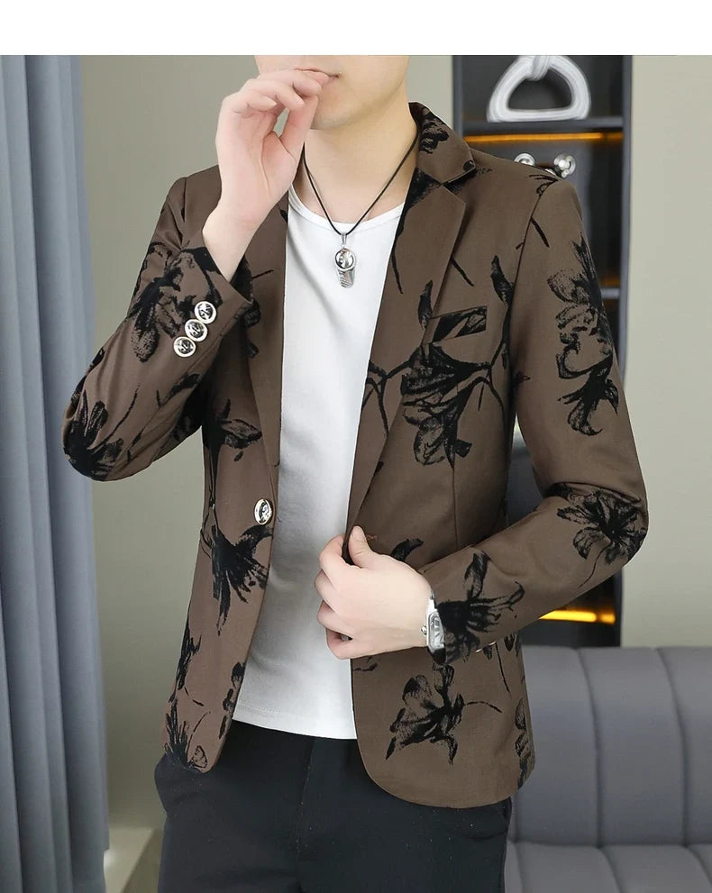 Blazer Men's Fashion Gentleman Business Outdoor Travel Print Wedding Slim-fit Korean Trend Handsome Youth Casual Blazer