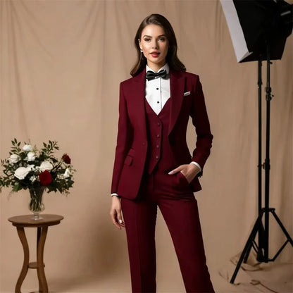 Women's Tuxedo Suit 3 Pieces Jacket+Vest+Pant Tailored Blazer Set Custom Formal Outfit Bridesmaid Dress Business Office Men Suit