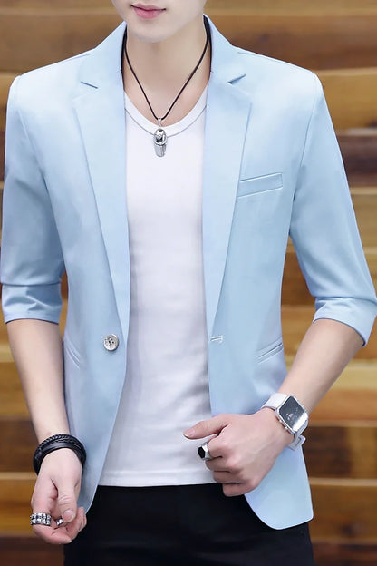 Summer 2025 Men's Mid-Sleeve Slim Fit Suit Korean Style Handsome Youth Seven-Quarter Jacket Small Suit Collection
