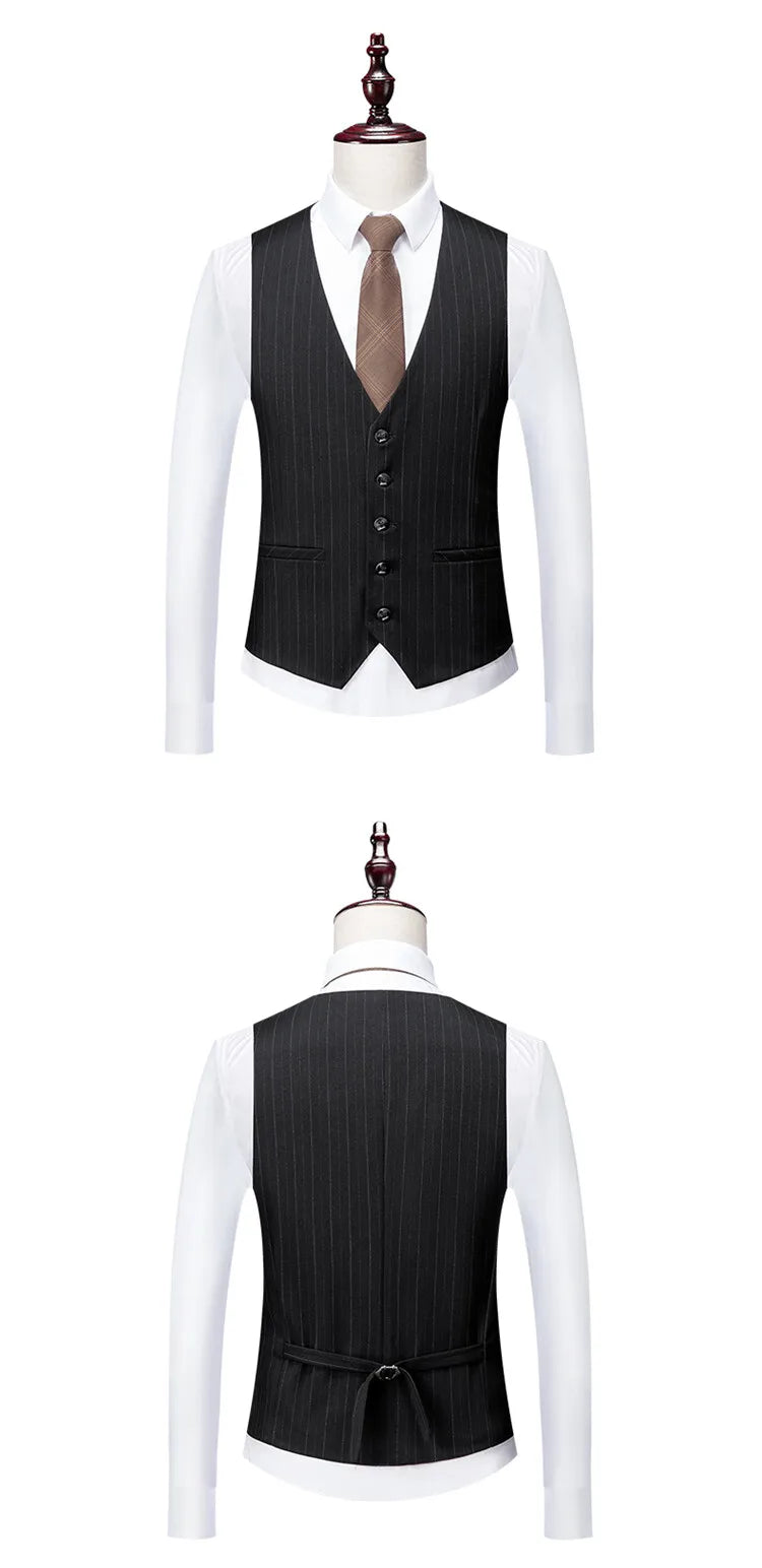 Men's High-End Three-Piece Suit Set Korean Style Slim-Fitting Business Casual Jacket Groom's Fashionable Wedding Party Wear