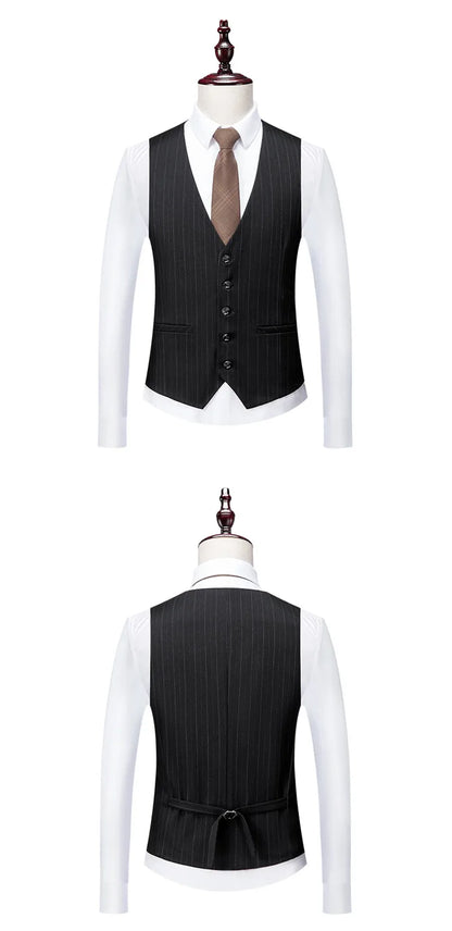 Men's High-End Three-Piece Suit Set Korean Style Slim-Fitting Business Casual Jacket Groom's Fashionable Wedding Party Wear