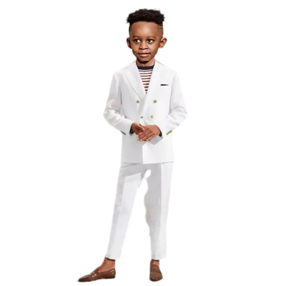 Double Breasted Kids Formal Suit Set 2 Pieces Jacket Pants Handsome Boys Solid Suits Wedding Guest Outfit Performance Tuxedo